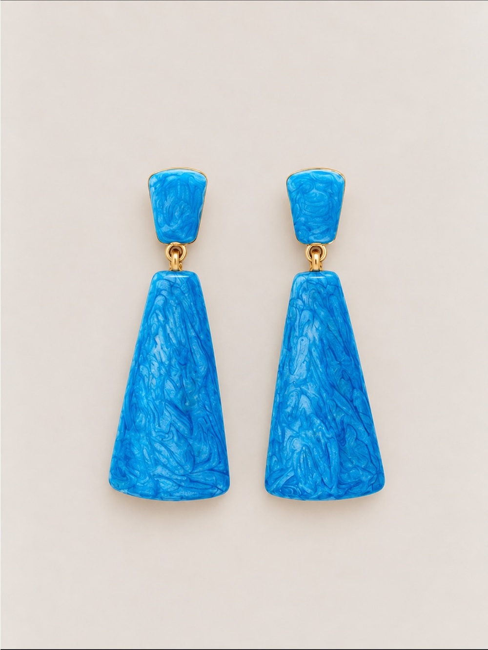 New! Blue Marbled Geometric Statement Drop Earrings NWOT